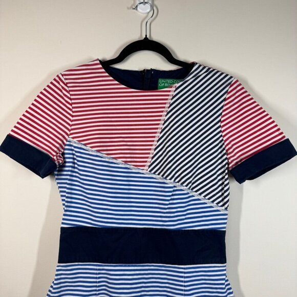 United Colors of Benetton Slim Fit Red Blue Stripes T-shirt Mini Dress No Size - Picture 8 of 16